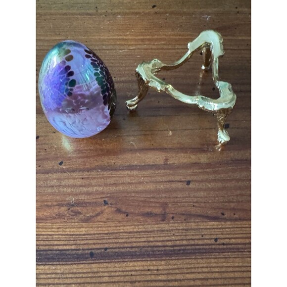 Vintage 1989 Mount Saint Helens Ash Iridescent Art Glass Egg Paperweight Signed - Picture 12 of 15